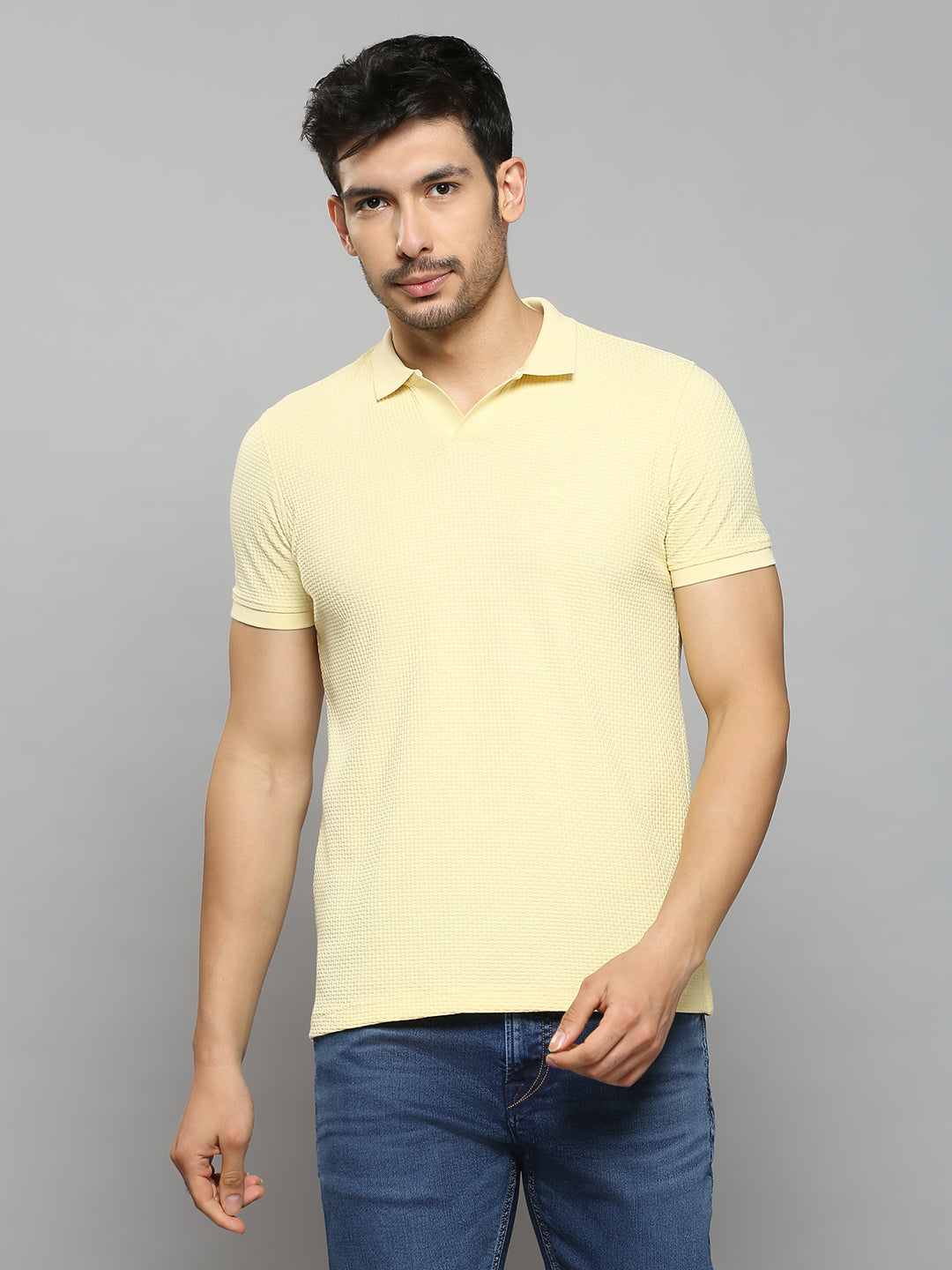 Men's Yellow Printed Slim Fit T-Shirts