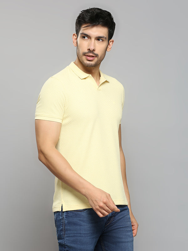 Men's Yellow Printed Slim Fit T-Shirts