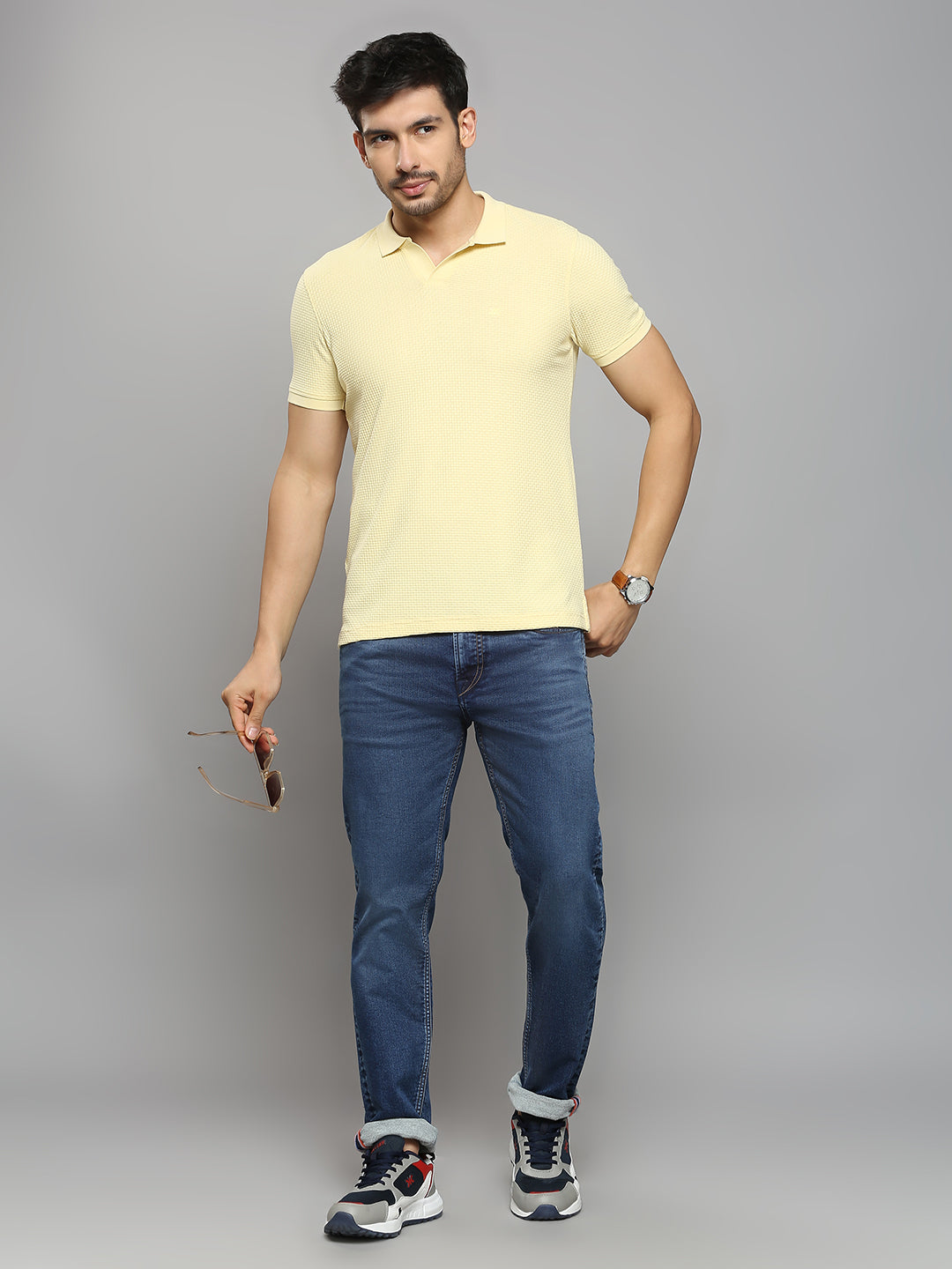 Men's Yellow Printed Slim Fit T-Shirts