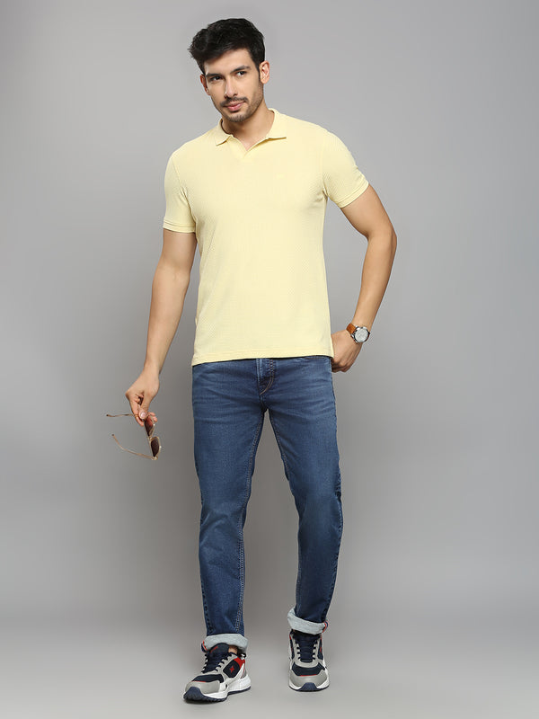 Men's Yellow Printed Slim Fit T-Shirts