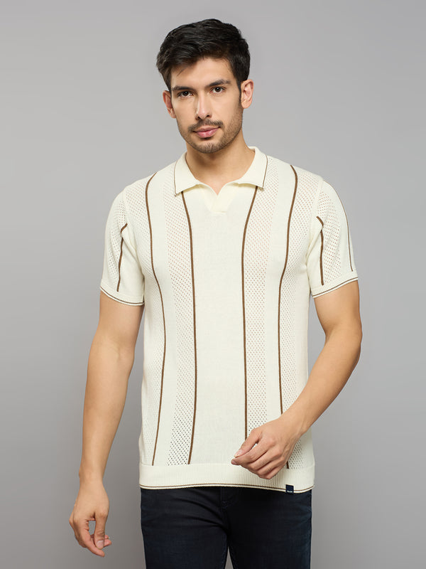 Men's Off White Striped Flat Knits