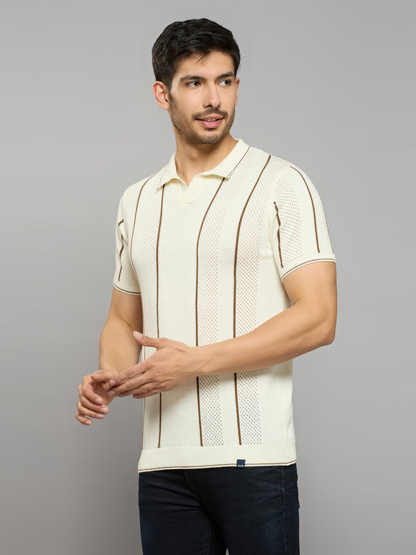 Men's Off White Striped Flat Knits