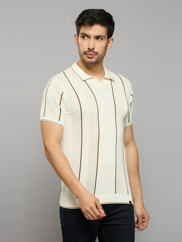 Men's Off White Striped Flat Knits
