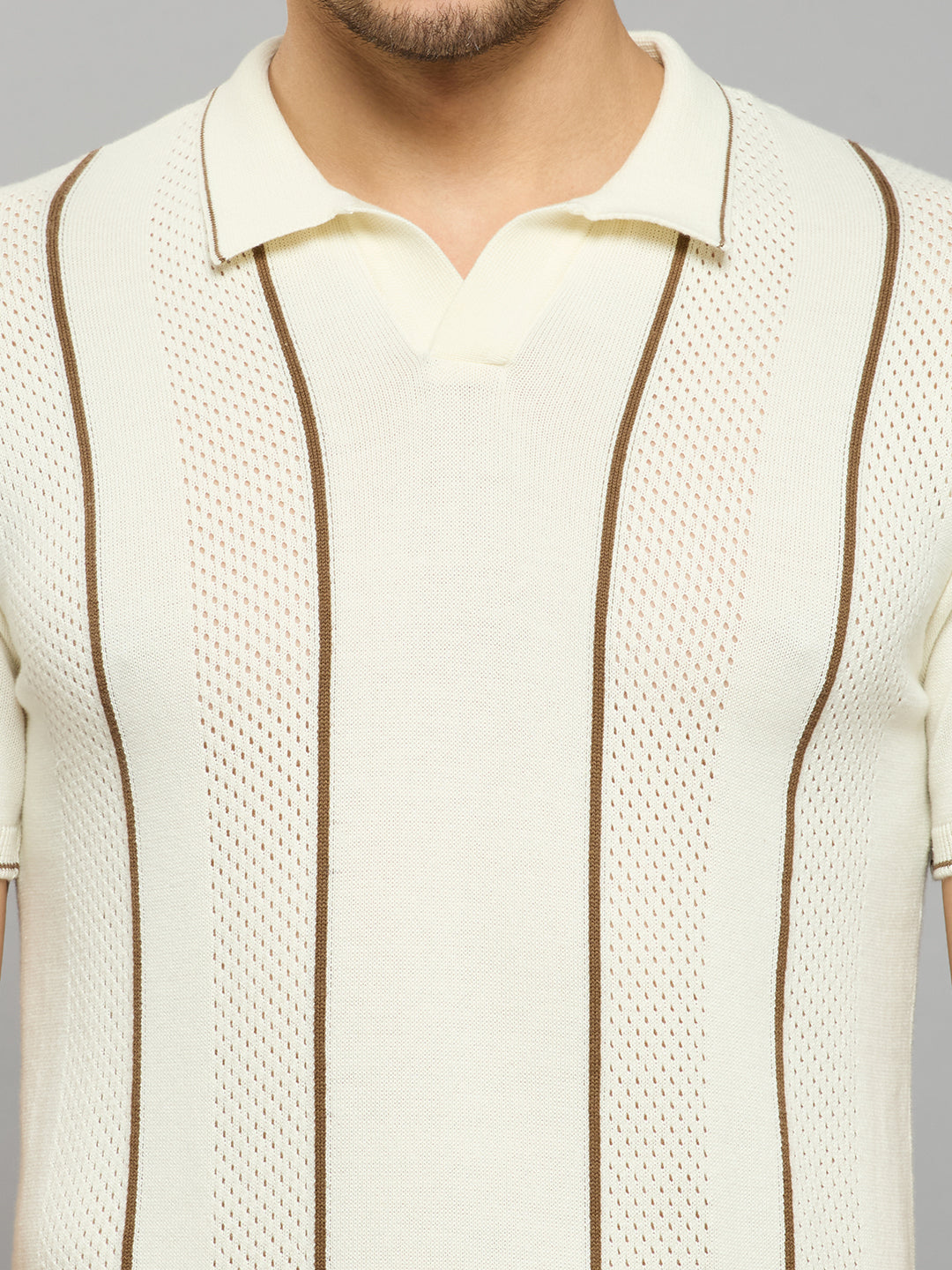 Men's Off White Striped Flat Knits