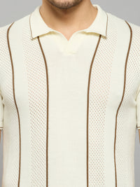 Men's Off White Striped Flat Knits