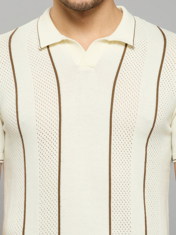 Men's Off White Striped Flat Knits