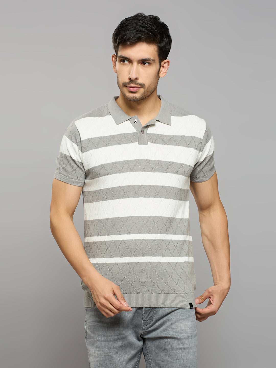 Men's Grey Striped Flat Knits