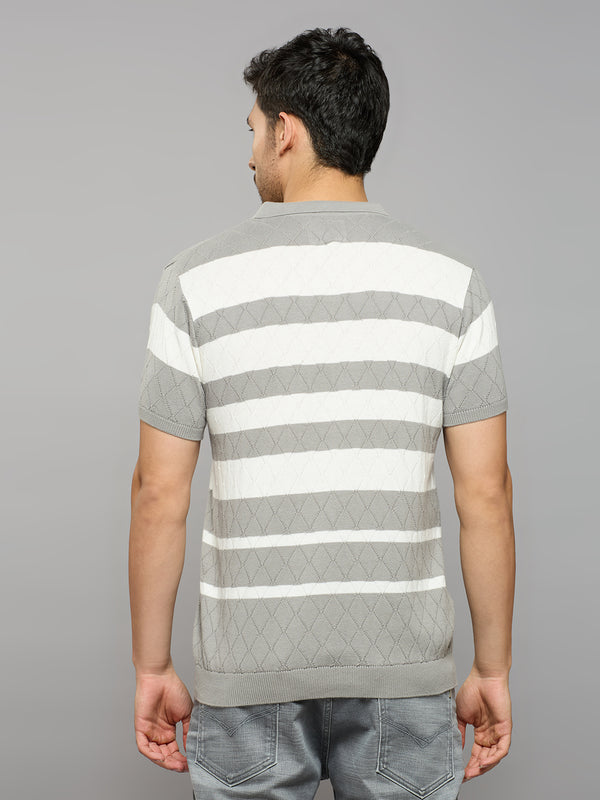 Men's Grey Striped Flat Knits