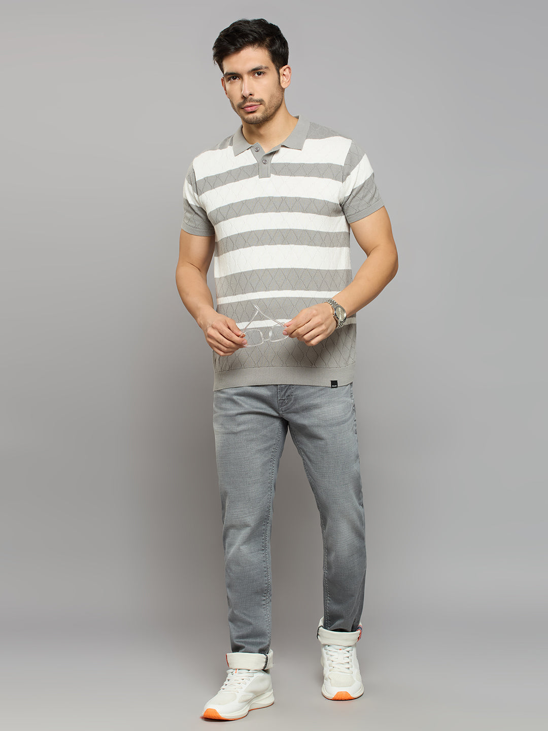 Men's Grey Striped Flat Knits