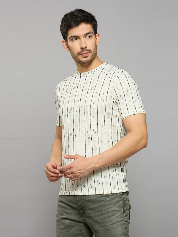 Men's Off White Printed Slim Fit T-Shirts