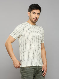 Men's Off White Printed Slim Fit T-Shirts