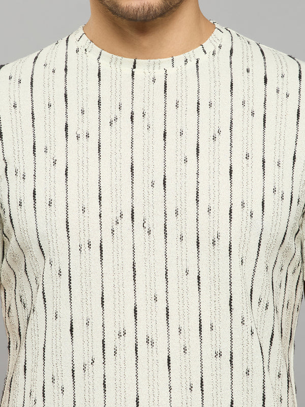 Men's Off White Printed Slim Fit T-Shirts