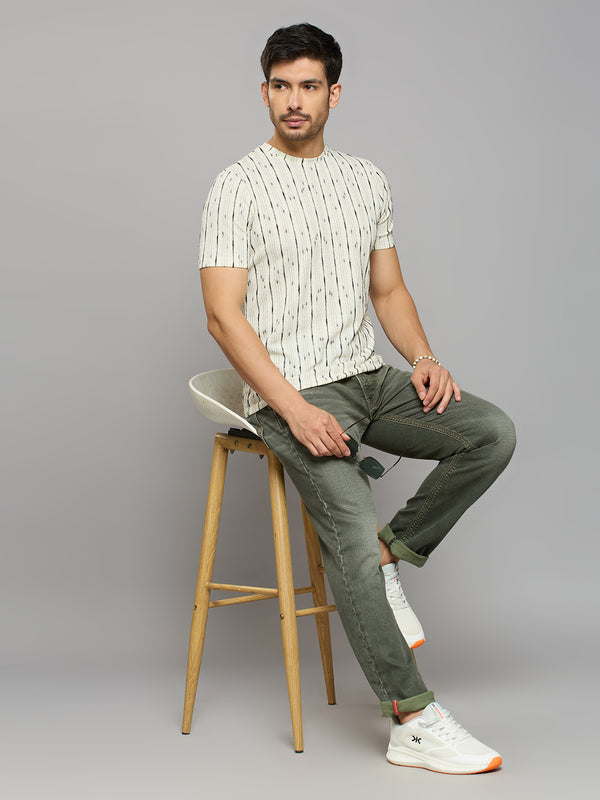 Men's Off White Printed Slim Fit T-Shirts