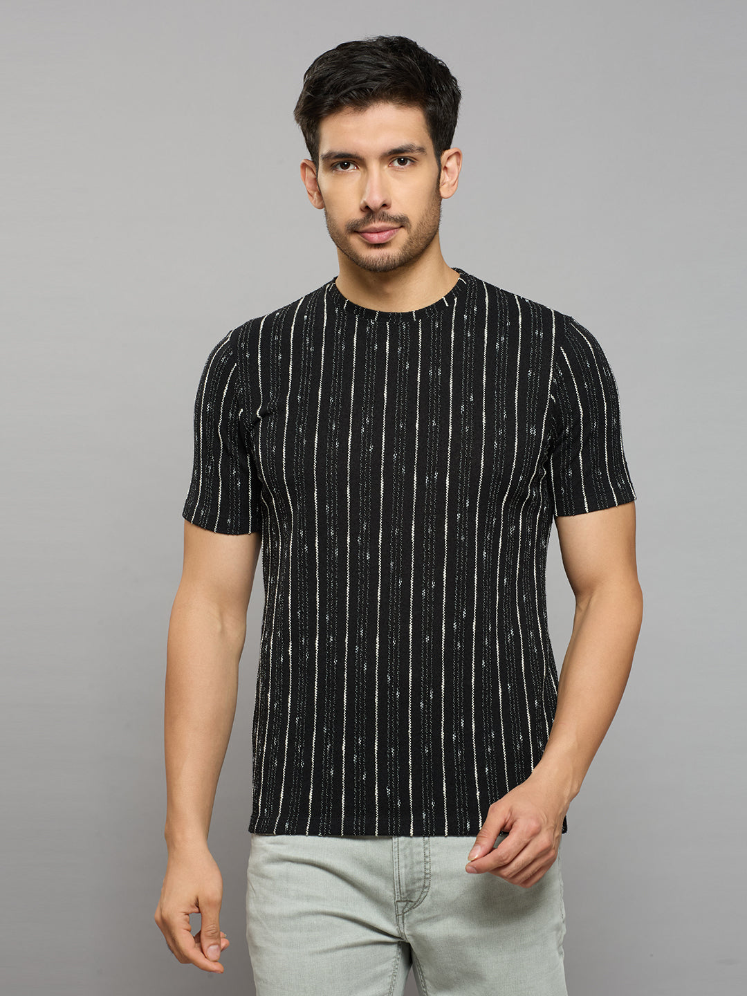 Men's Black Printed Slim Fit T-Shirts