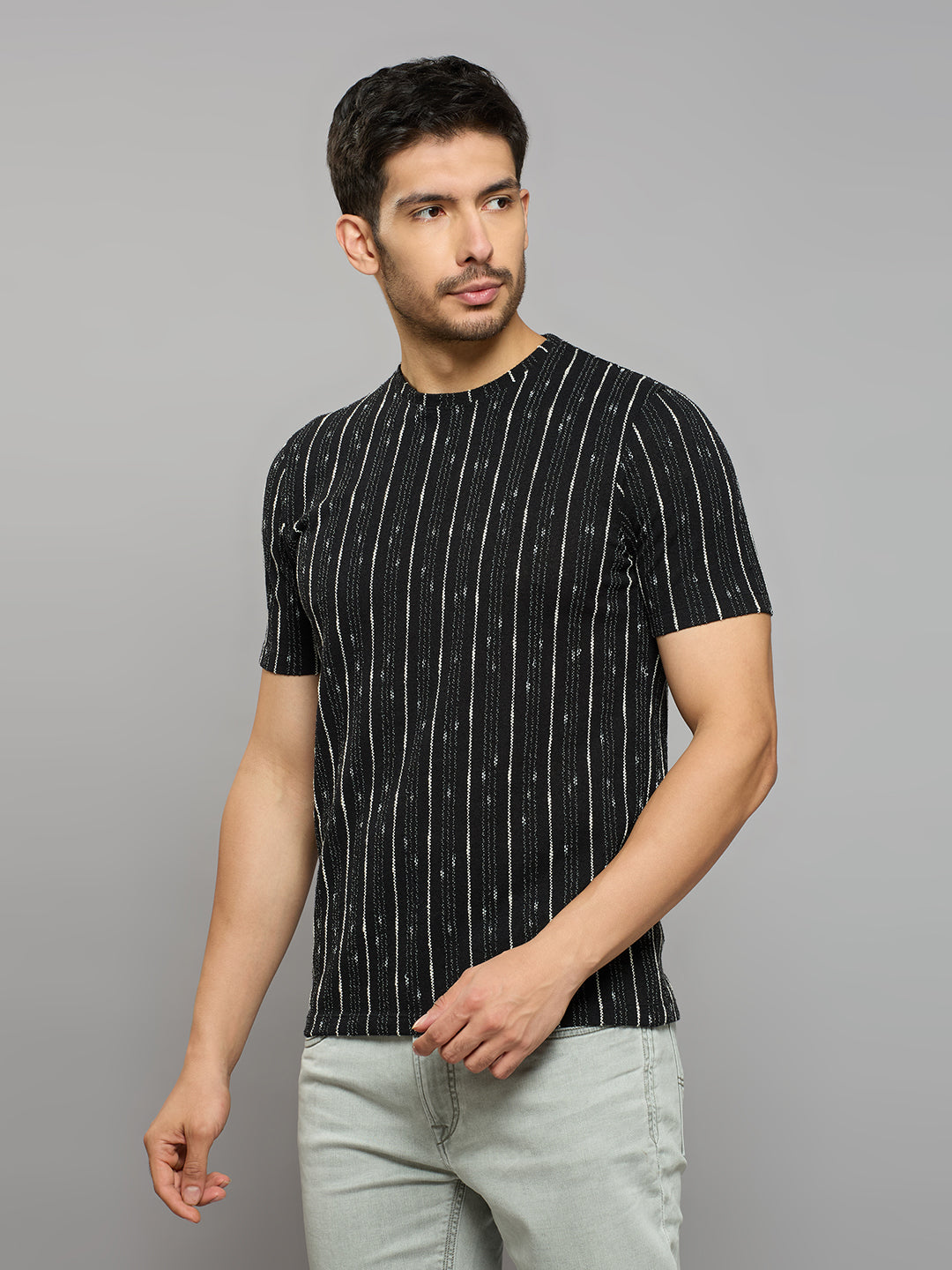 Men's Black Printed Slim Fit T-Shirts
