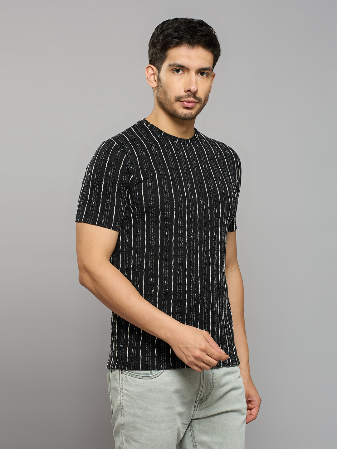 Men's Black Printed Slim Fit T-Shirts