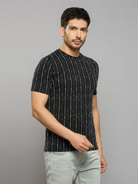 Men's Black Printed Slim Fit T-Shirts
