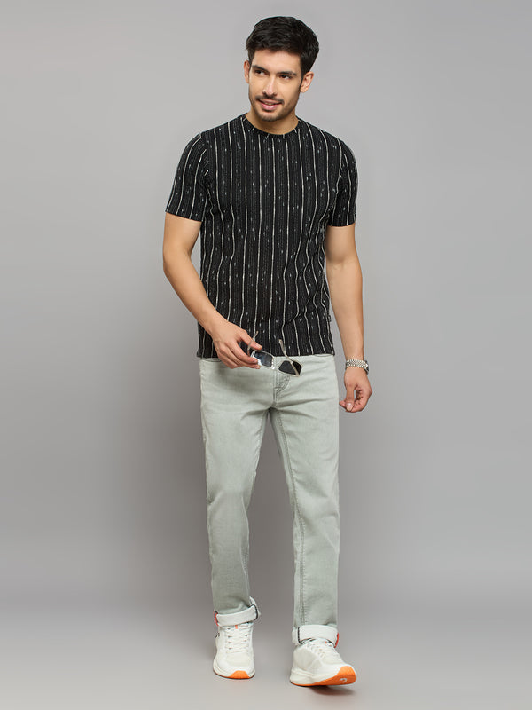 Men's Black Printed Slim Fit T-Shirts