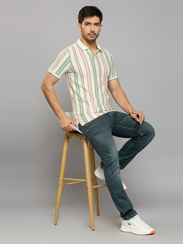 Men's Green Printed Slim Fit T-Shirts