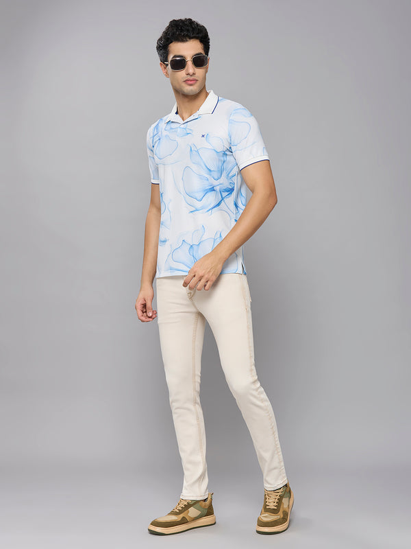 Men's White Printed Slim Fit T-Shirts
