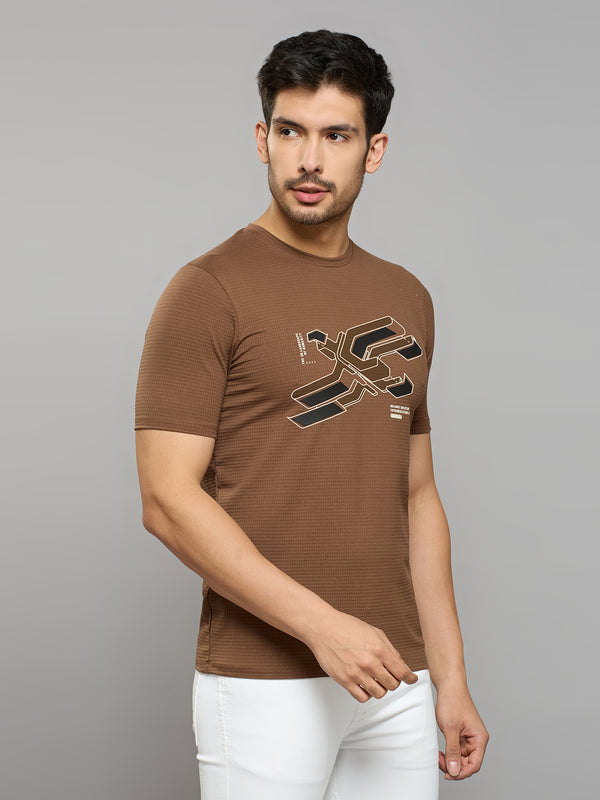 Men's Brown Printed Slim Fit T-Shirts