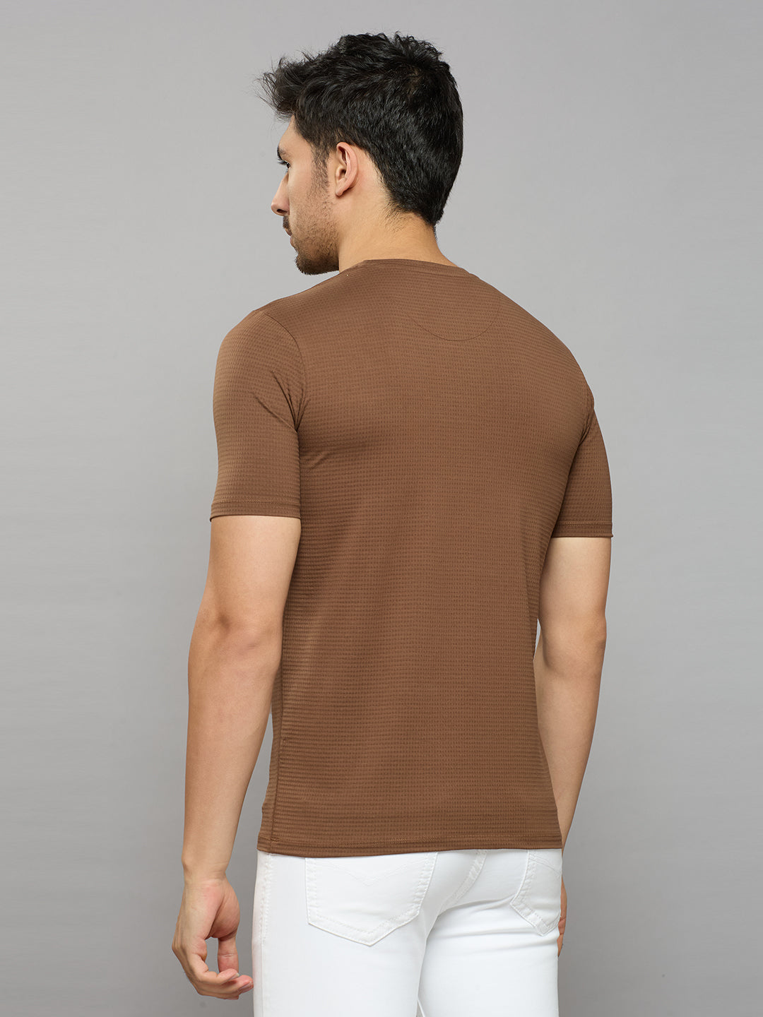Men's Brown Printed Slim Fit T-Shirts