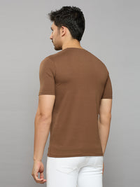 Men's Brown Printed Slim Fit T-Shirts