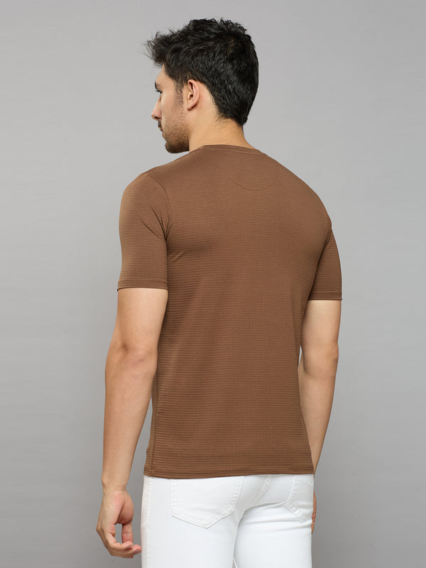 Men's Brown Printed Slim Fit T-Shirts