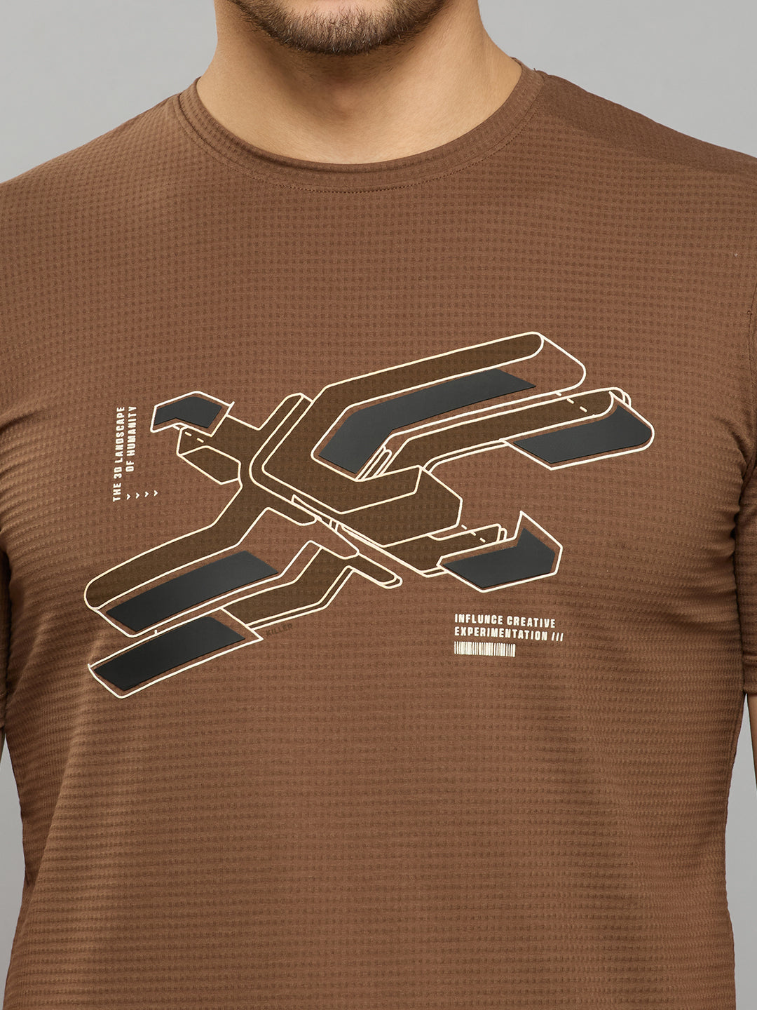 Men's Brown Printed Slim Fit T-Shirts