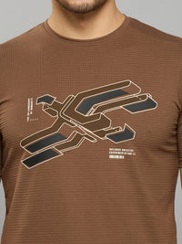 Men's Brown Printed Slim Fit T-Shirts
