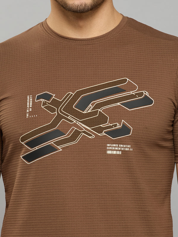 Men's Brown Printed Slim Fit T-Shirts