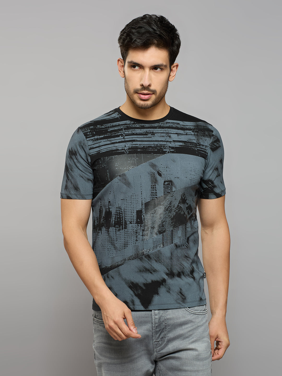 Men's Black Printed Slim Fit T-Shirts