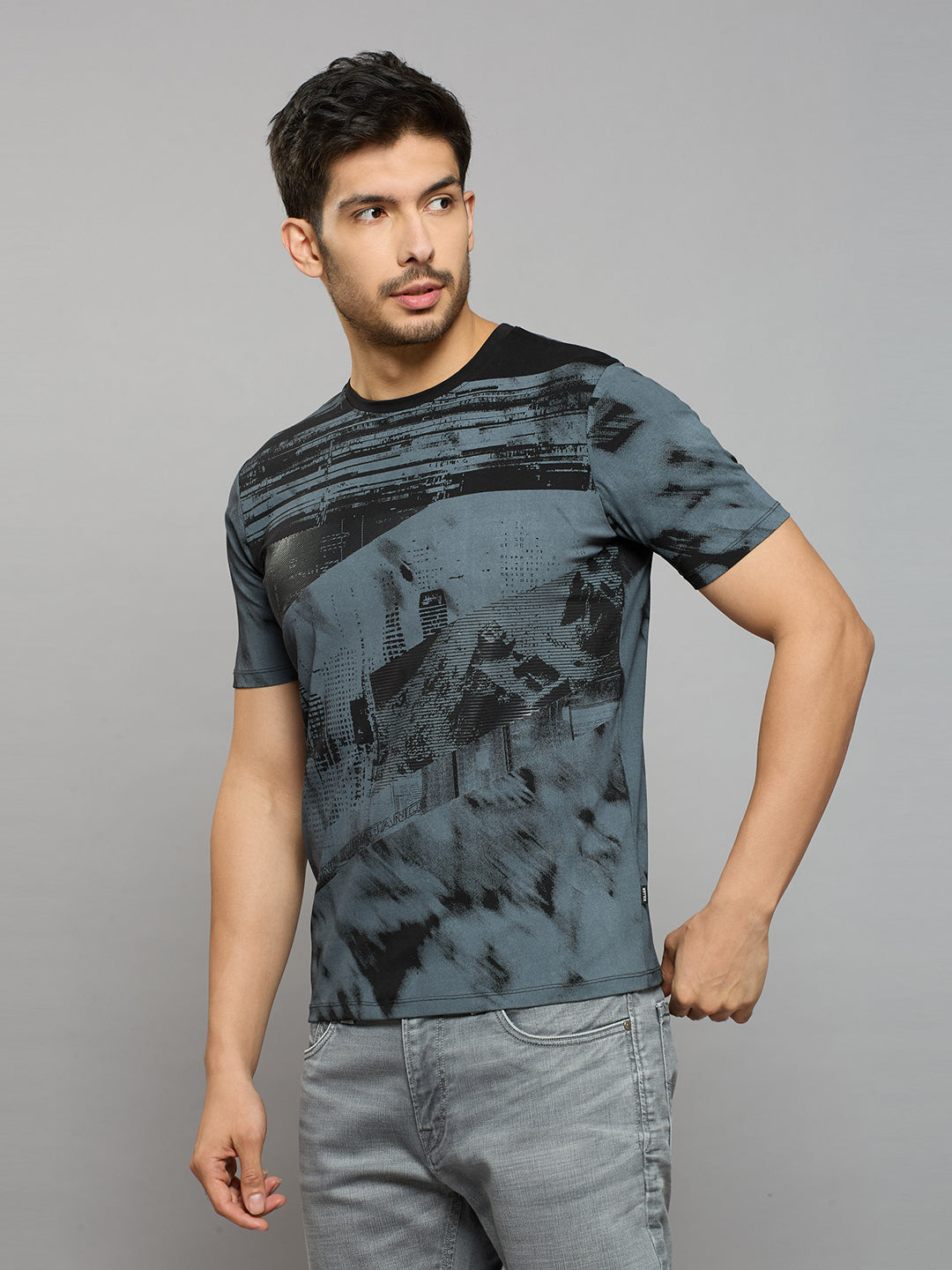 Men's Black Printed Slim Fit T-Shirts
