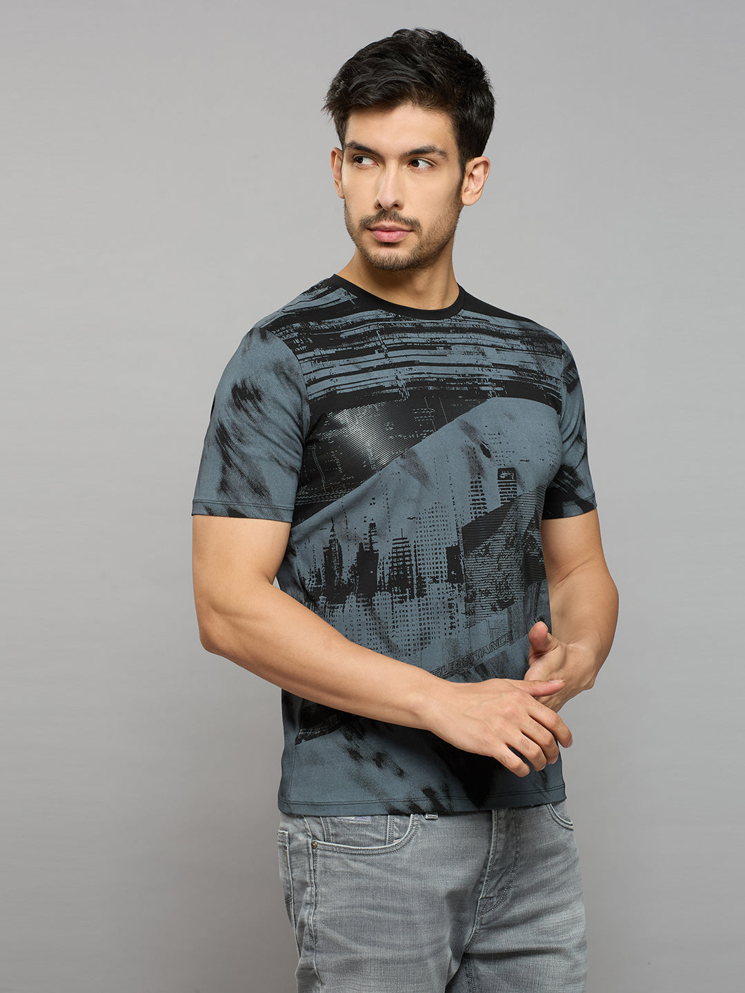 Men's Black Printed Slim Fit T-Shirts