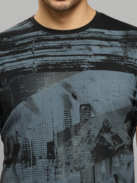 Men's Black Printed Slim Fit T-Shirts
