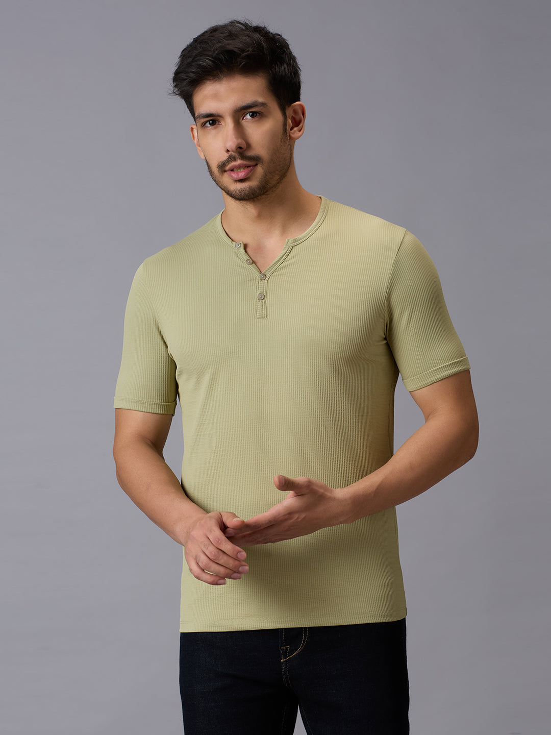 Men's Green Printed Slim Fit T-Shirts