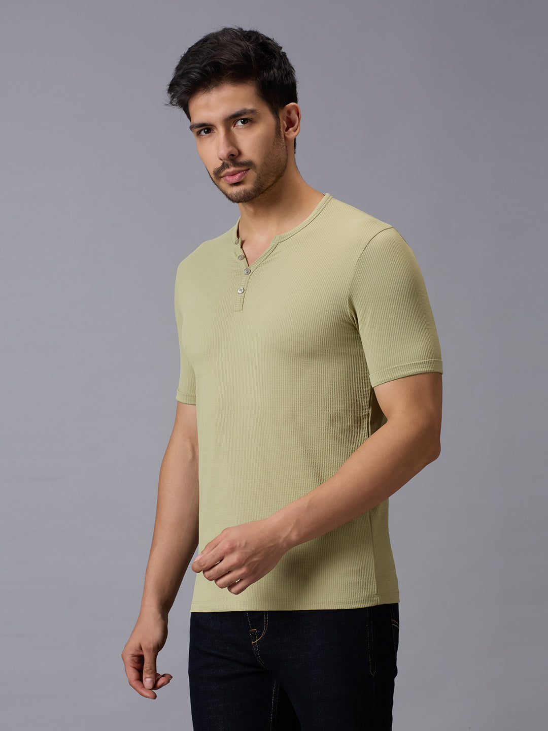Men's Green Printed Slim Fit T-Shirts