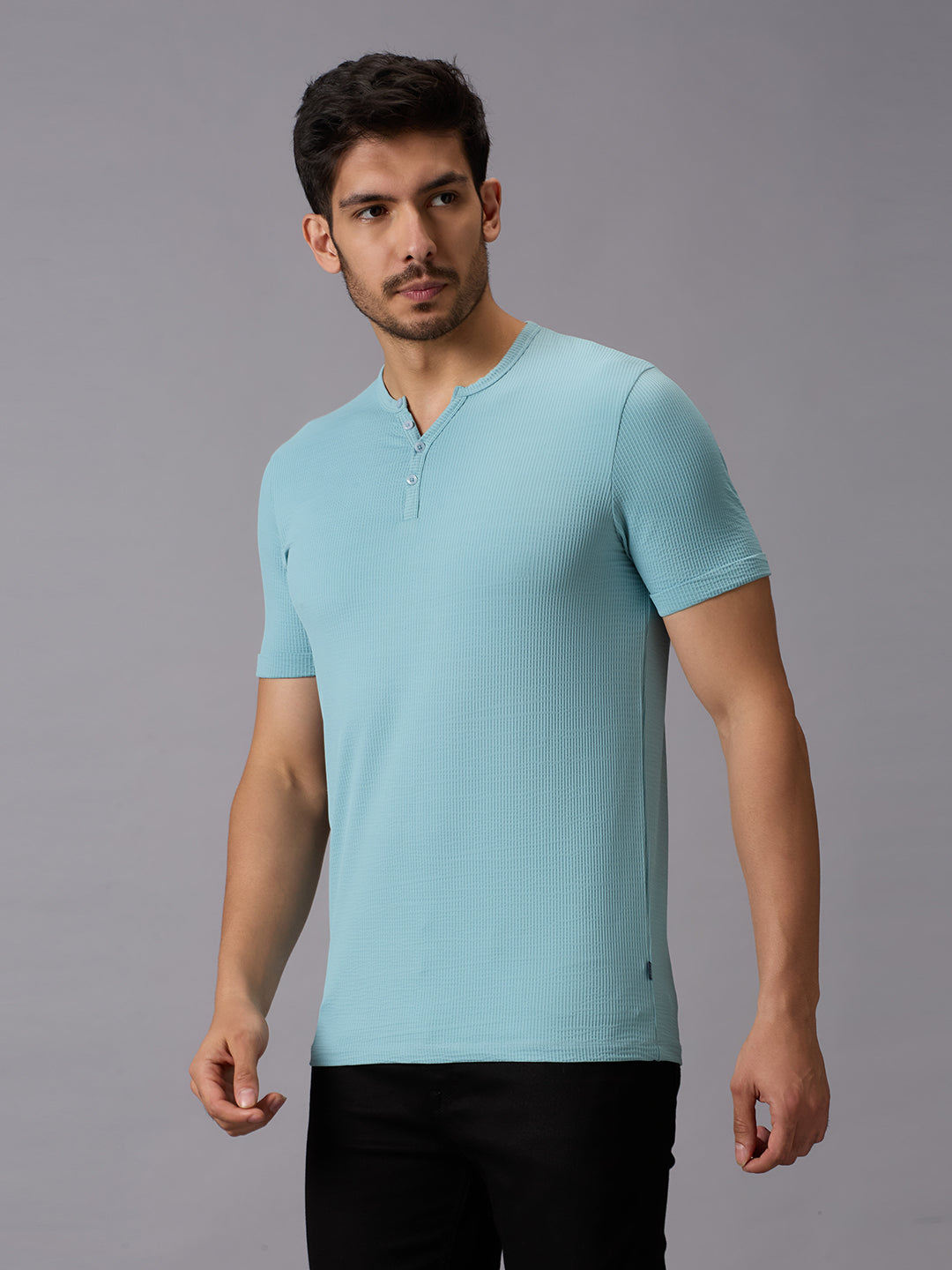 Men's Blue Printed Slim Fit T-Shirts
