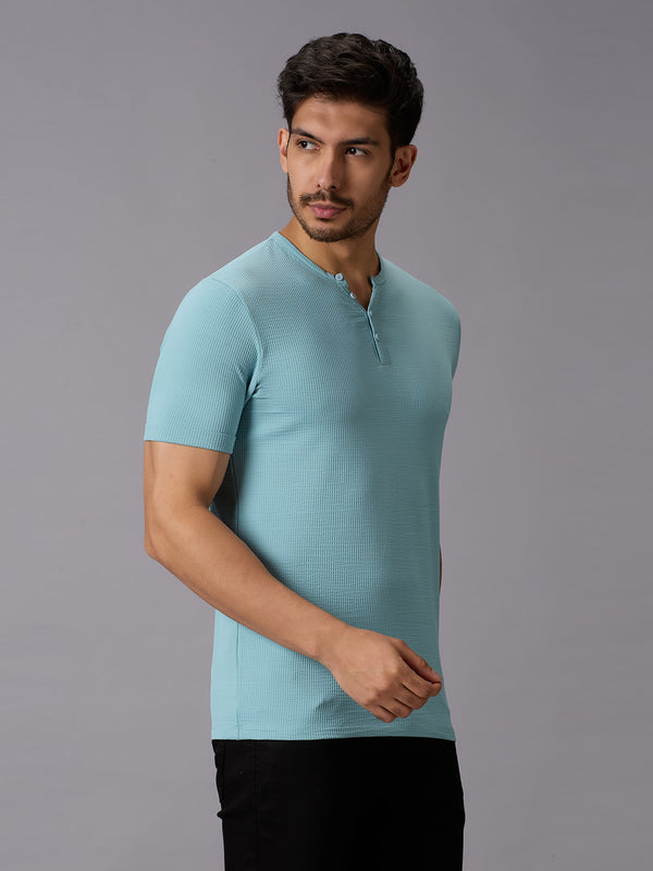 Men's Blue Printed Slim Fit T-Shirts