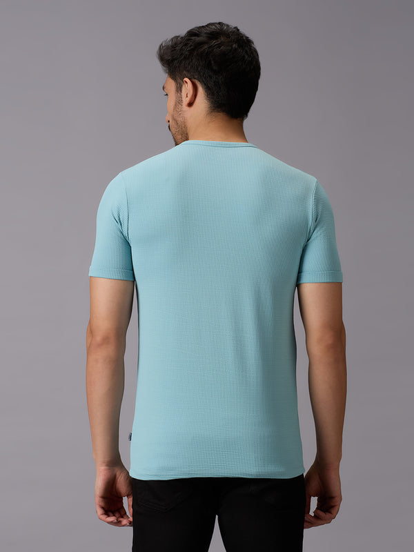 Men's Blue Printed Slim Fit T-Shirts