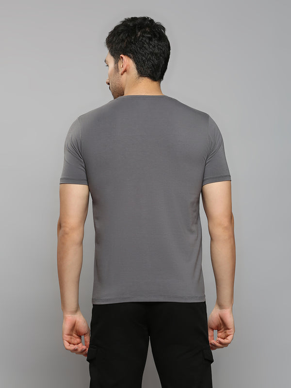 Men's Dark Grey Printed Slim Fit T-Shirts