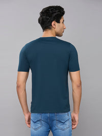 Men's Teal Blue Printed Slim Fit T-Shirts