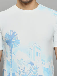 Men's Blue Printed Slim Fit T-Shirts