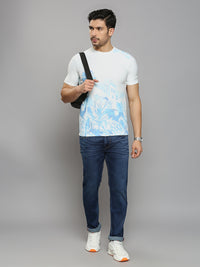 Men's Blue Printed Slim Fit T-Shirts
