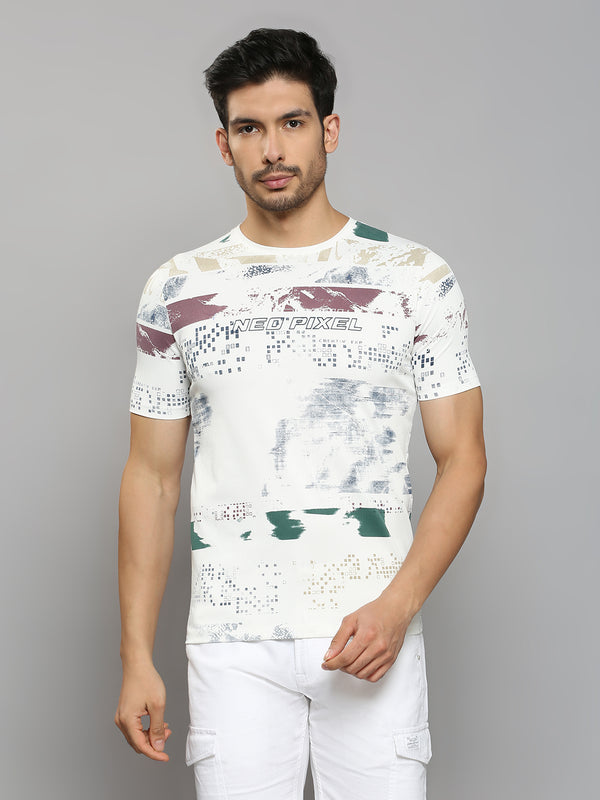 Men's White Printed Slim Fit T-Shirts