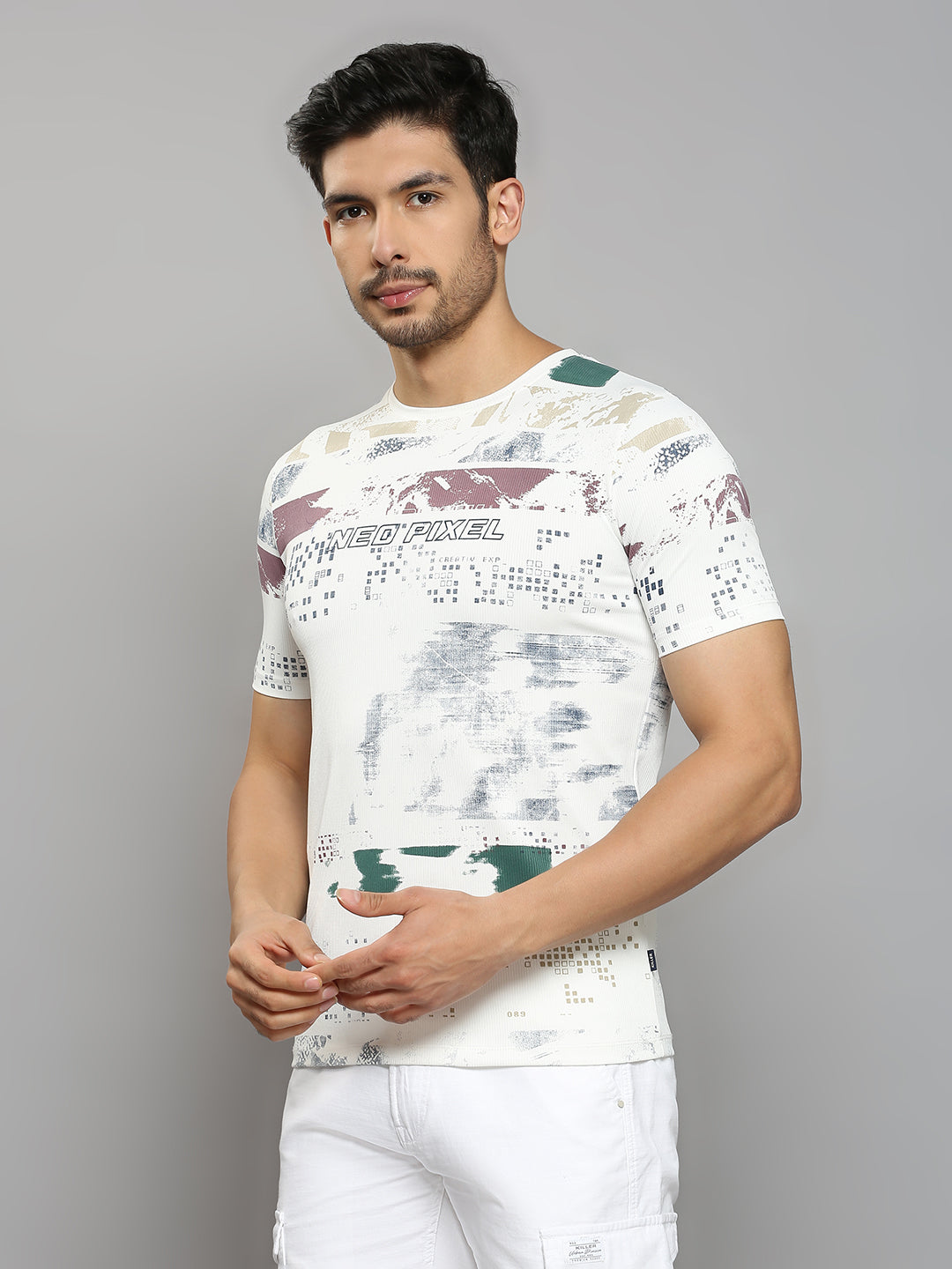Men's White Printed Slim Fit T-Shirts
