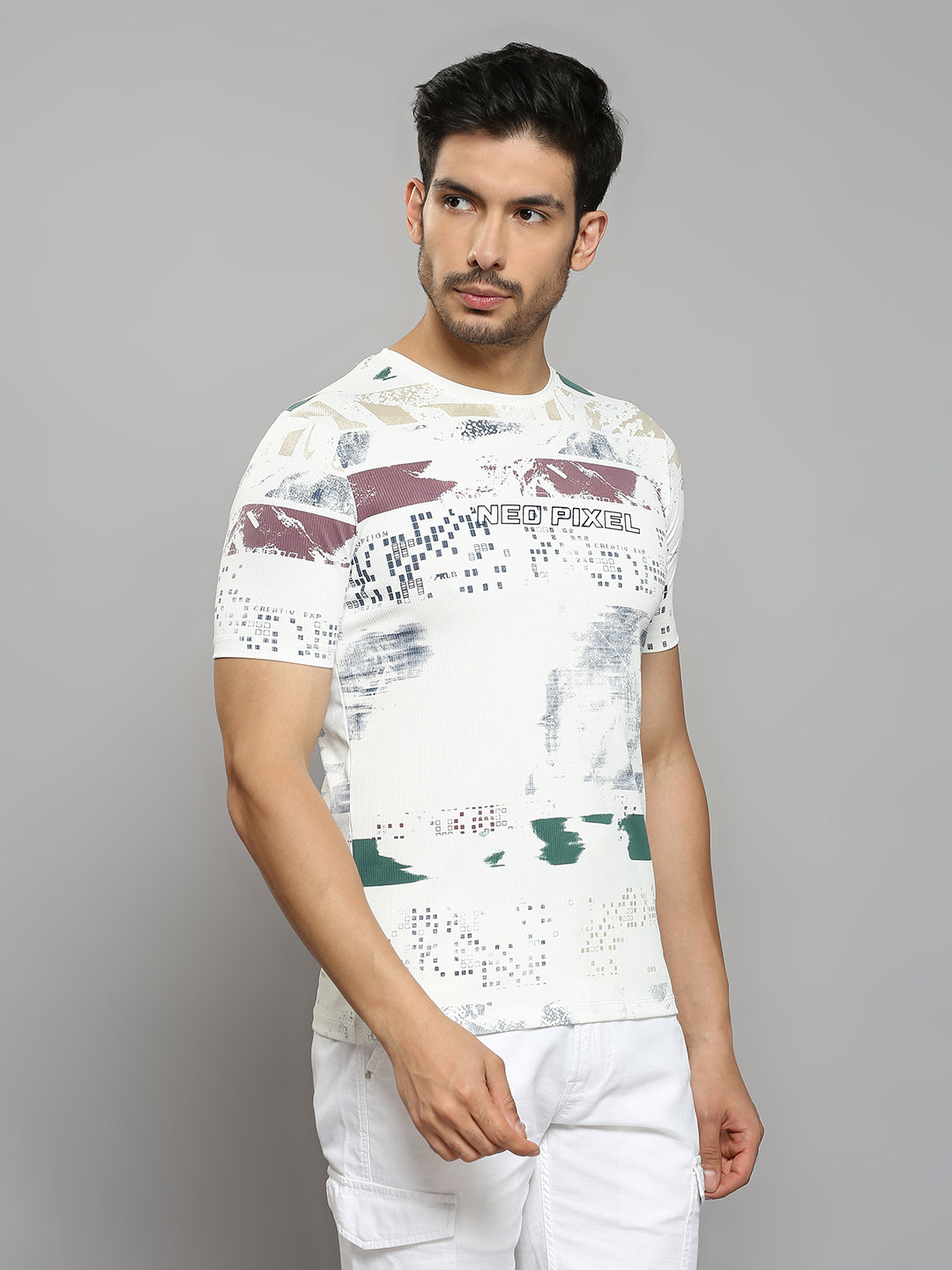 Men's White Printed Slim Fit T-Shirts
