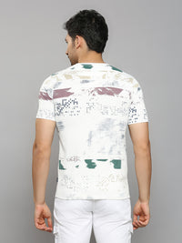 Men's White Printed Slim Fit T-Shirts