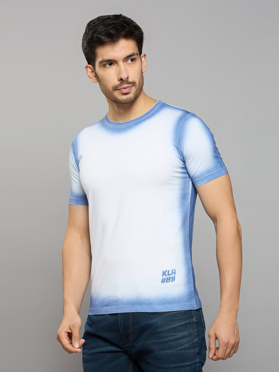 Men's Blue Printed Slim Fit T-Shirts
