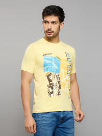 Men's Yellow Printed Slim Fit T-Shirts